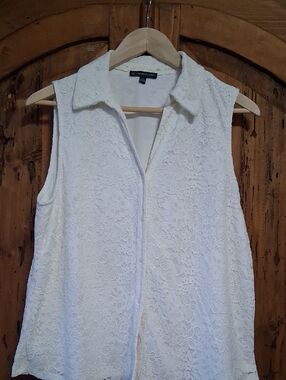 Style & Co. White Lace Sleeveless Zip Front Collared Camisole